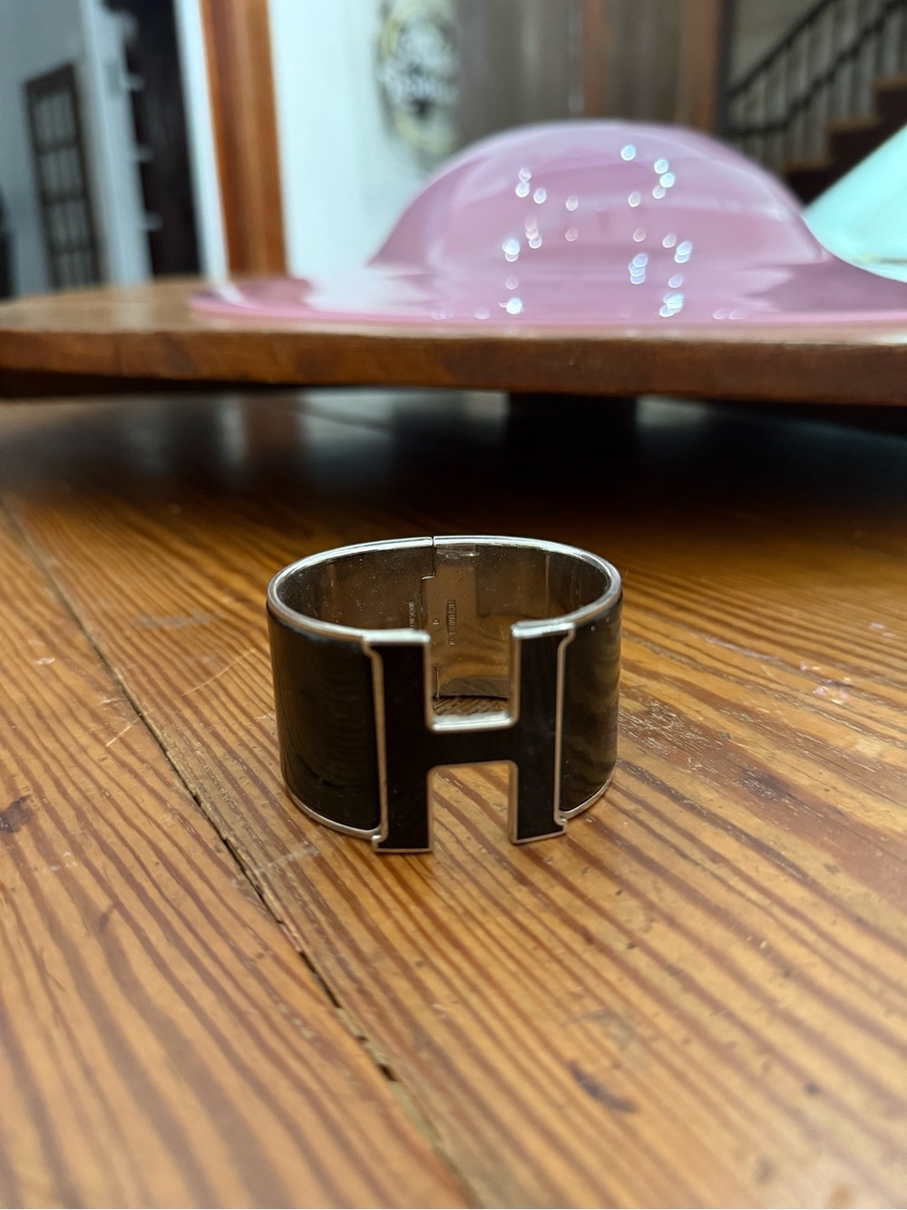 Hermes Paris 1990 Black and Silver Enamel Clic Clak H Bracelet